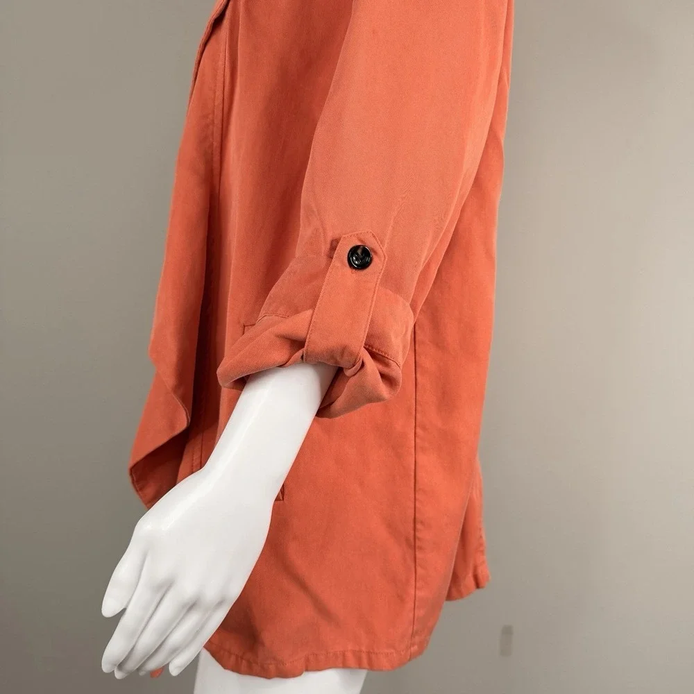 Chico's Jacket 1 Women's Medium Orange Open-Front Roll-Tab‎ 3/4 Sleeve